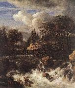 RUISDAEL, Jacob Isaackszon van Waterfall by a Church af oil on canvas